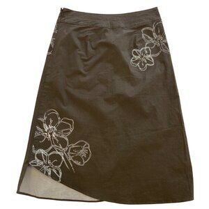 Lole Womens Brown A-Line Skirt With White Floral Print Size 4 Asymmetrical Hem 9